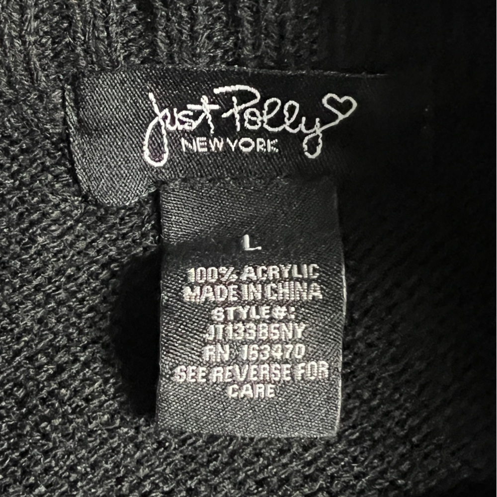 Just Polly New York Knit Sweater Women's Size Large Black Pull Over Long Sleeve - Picture 5 of 7